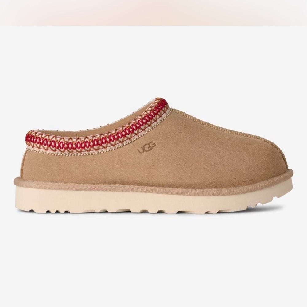 UGG TASMAN II Beige Slip-On Clogs with Red Accent